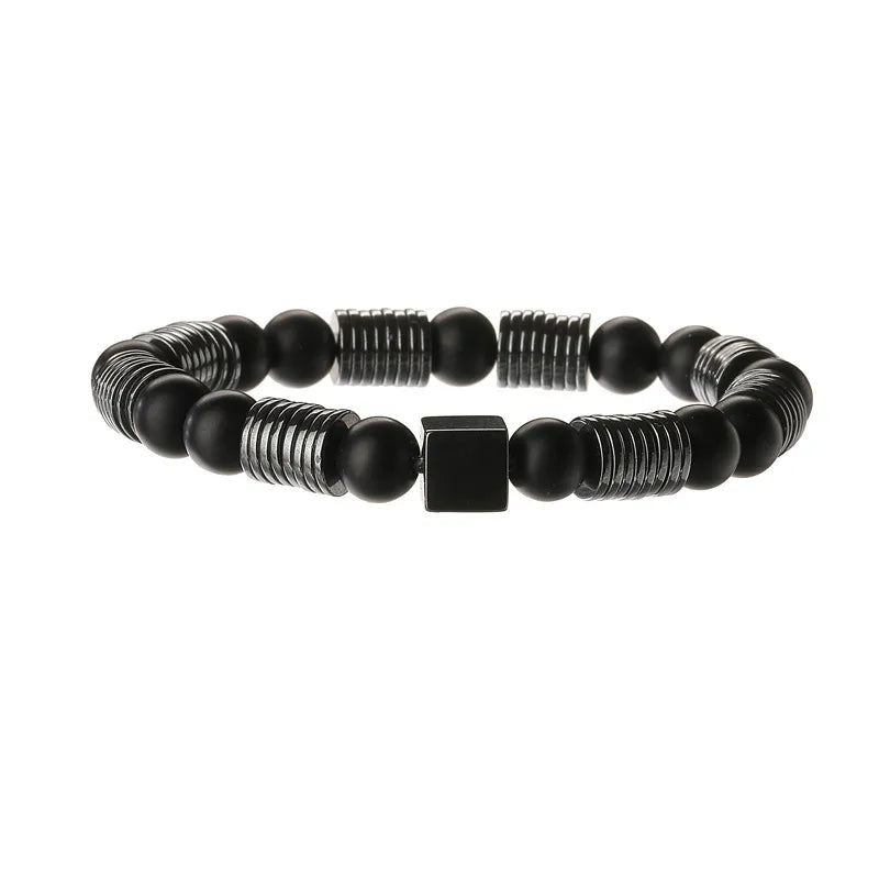 Geometric natural stone black gallstone Bracelets In Bulk