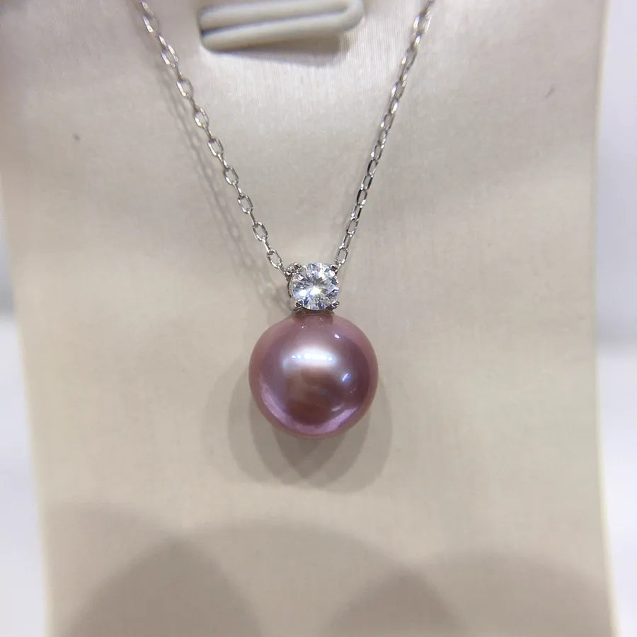 Diana Natural Freshwater Pearl Pendant Highlight Round and Immaculate Princess S925 Sterling Silver Pearl Necklace Clavicle Chain