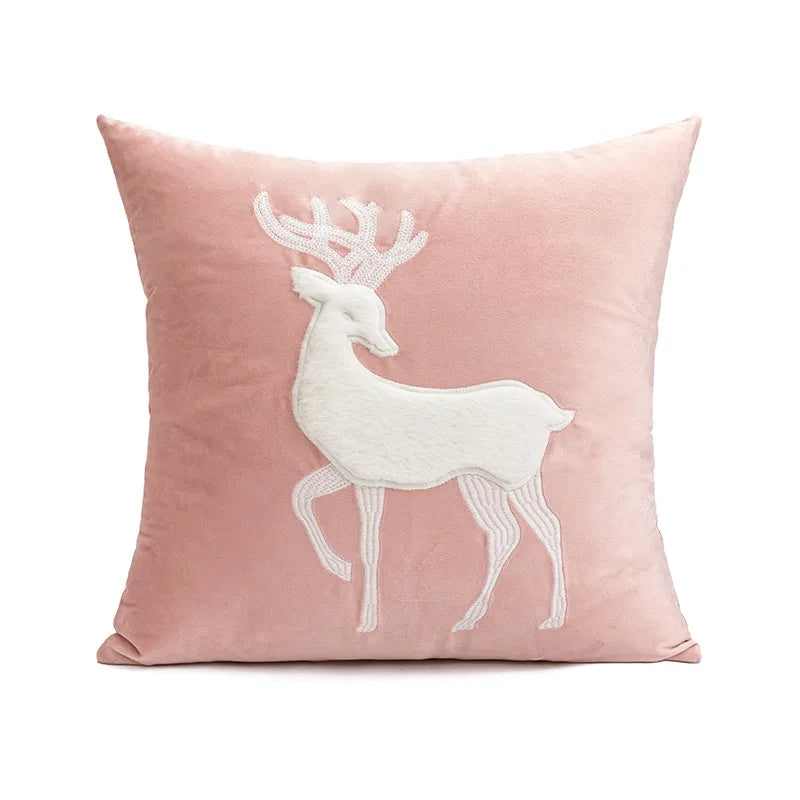 Ins Style Decorative Plush Pillow Cover Pink Embroidery Sofa Living Room Decorative Cushion Cover Festive Star Pattern