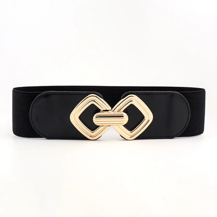 fashion geometric pu leather alloy metal button women's leather belts