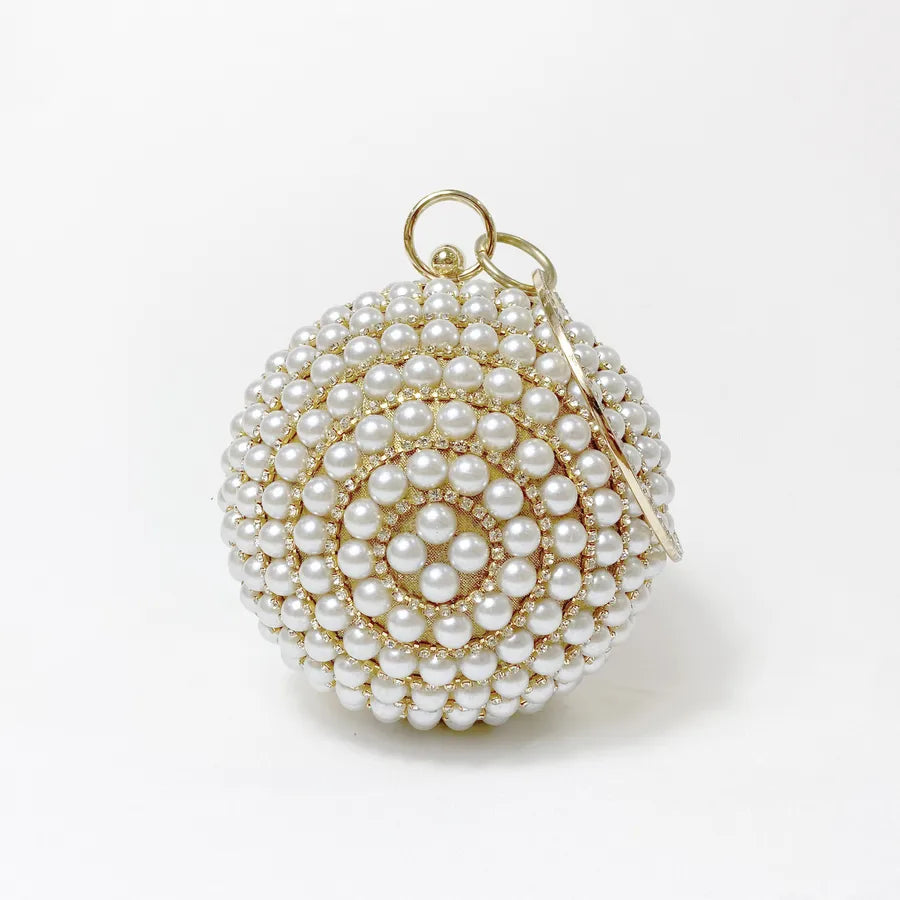 black gold silver pvc geometric pearl round evening bags