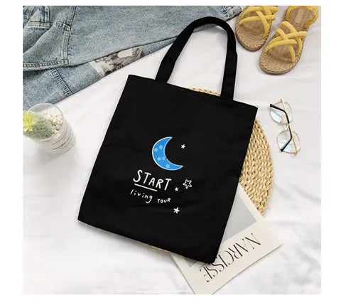 Women's Cute Basic Animal Letter Fruit Canvas Shopping bags
