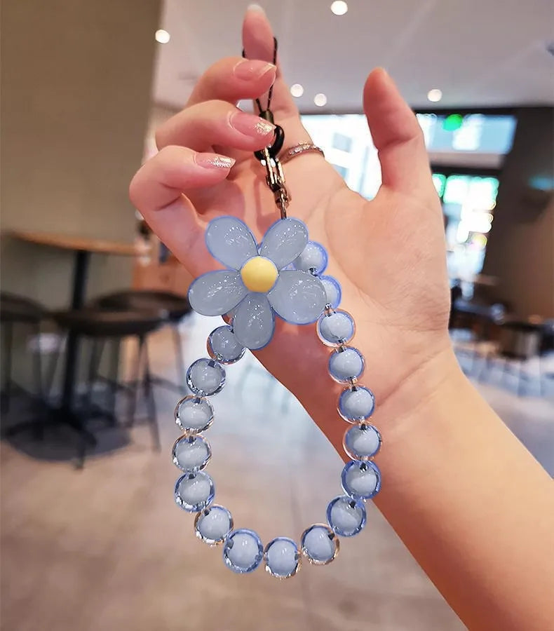 sweet flower plastic beaded mobile phone chain