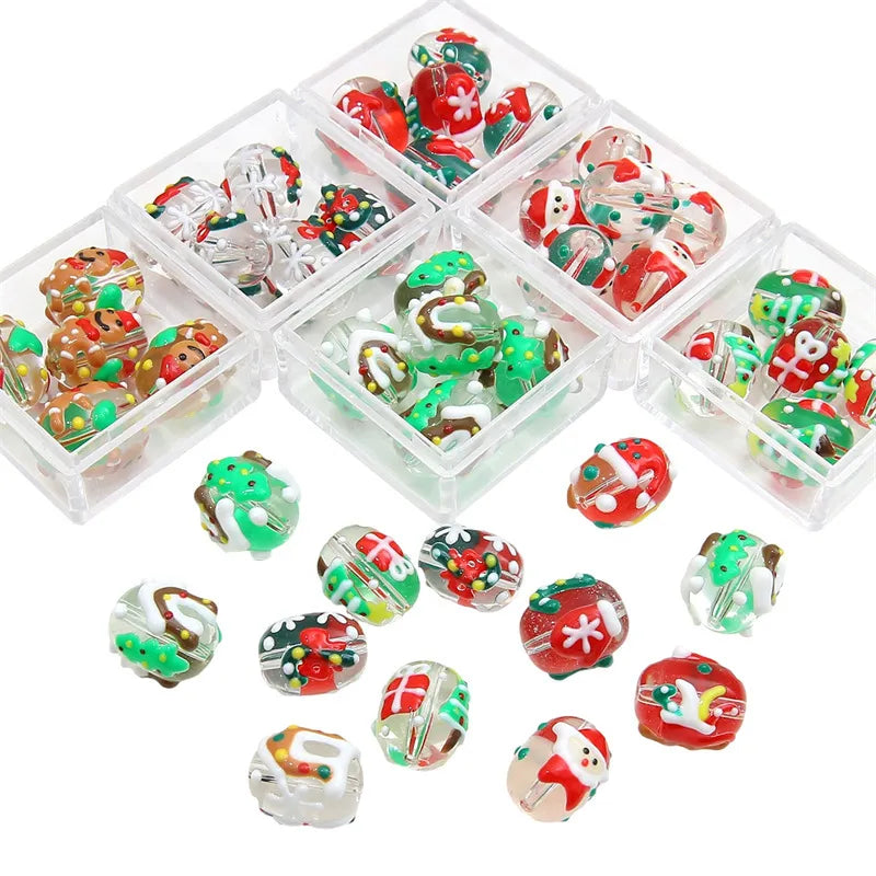 Handmade Christmas Oil Drop Glass Beads Cartoon Loose Beads For DIY Bracelets Necklaces Earrings Accessories Jewelry Making