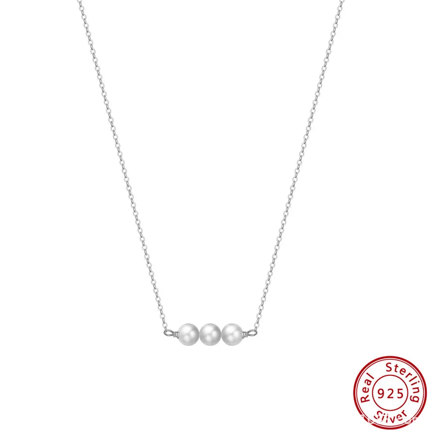 925 Sterling Silver Freshwater Pearl cable chain Plating Geometric Double Layer Necklaces Pendant Necklace Necklace