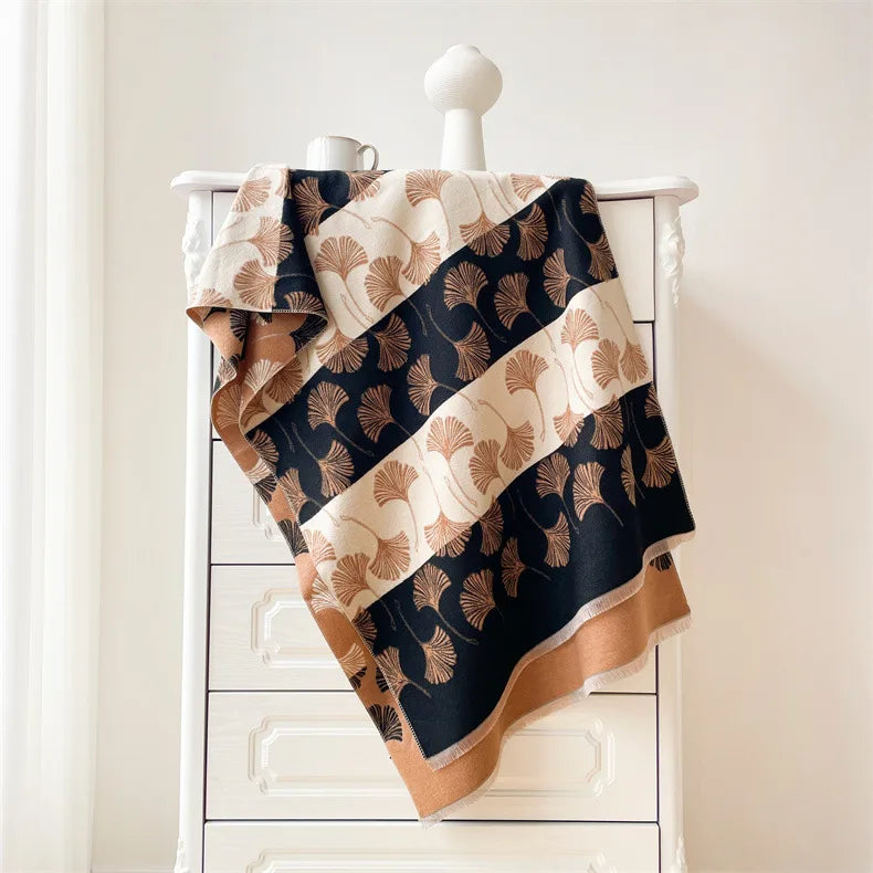 Women's Japanese Style Sweet Ginkgo Leaf Imitation cashmere Scarf