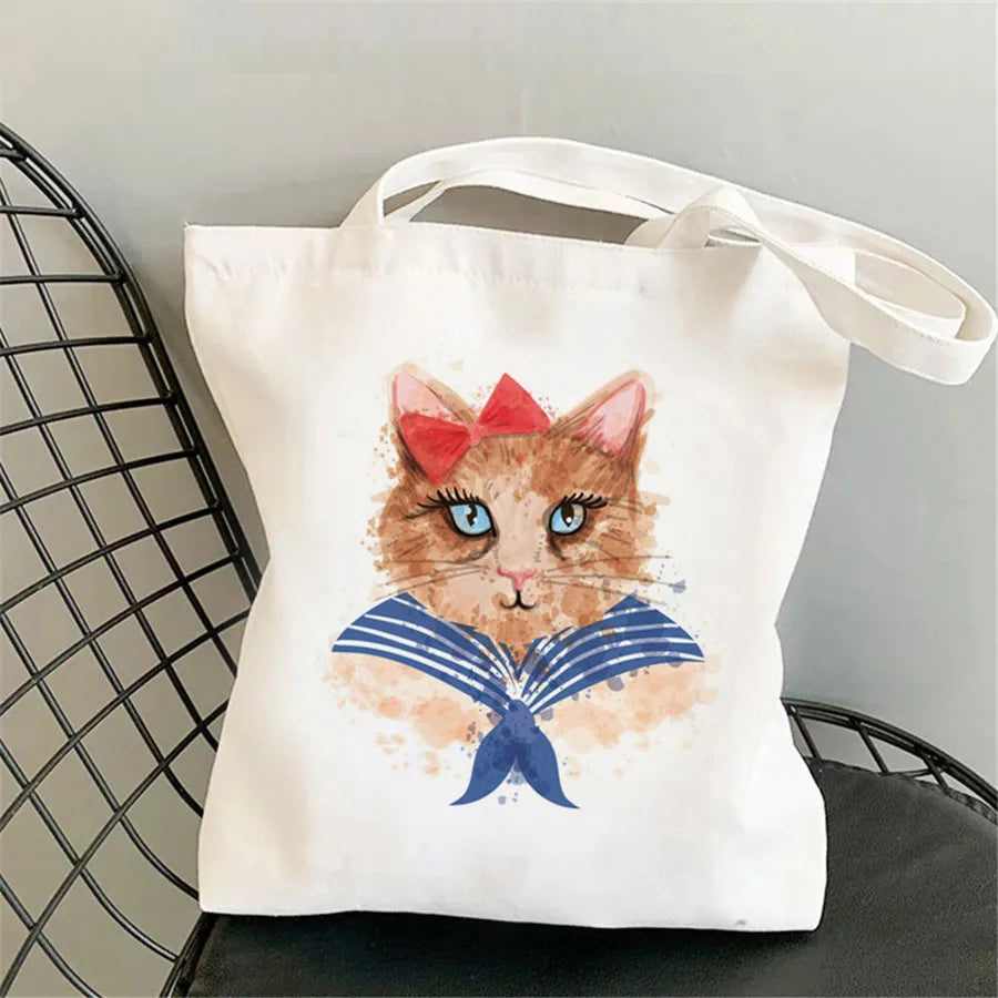 foreign trade Personification Cat printed canvas bag shoulder student fashion handbag in stock