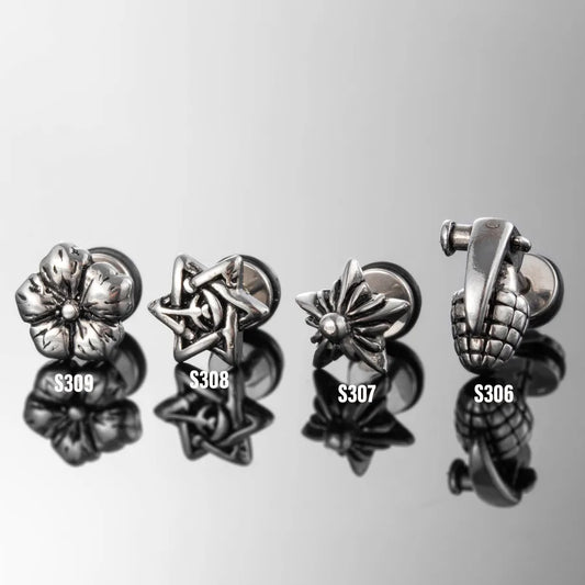 1 Piece Hip-Hop Vintage Style Cool Style Star Flower 316 Stainless Steel  Earrings