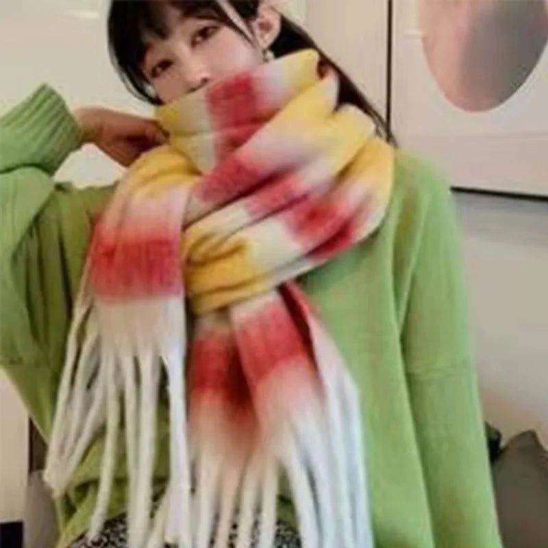 women's fashion stripe polyester tassel winter scarves