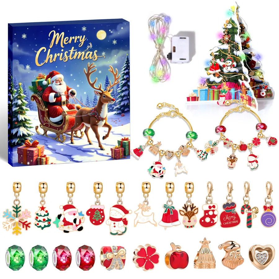 Christmas Countdown 24 Days Calendar Arrival Festival Surprise Blind Box Cartoon Diy Creative Combination Christmas Bracelet