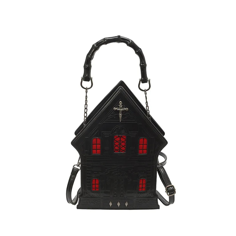 Halloween Small Crossbody Shoulder Bag Fashionable  House Shape Square Bag Zipper Closure Single Strap
