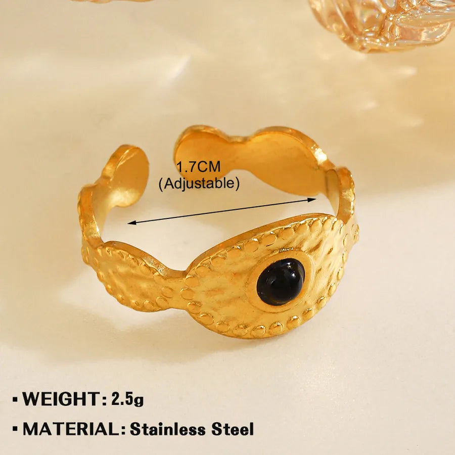 Retro Geometric 304 Stainless Steel Natural Stone Open Rings In Bulk