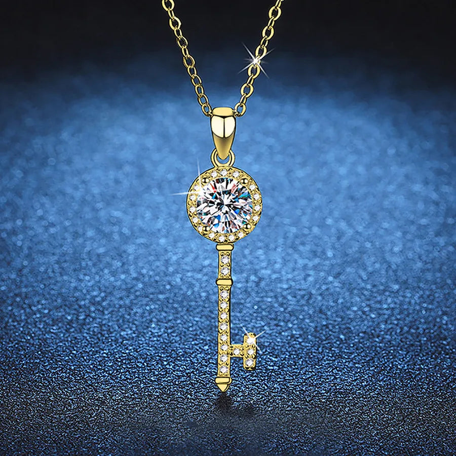 1.0ct Moissanite 925 Sterling Silver Pendant Necklace GRA Certificate Round Brilliant Cut Geometric Floral Bow Knot 18K Gold Plated Pendant Necklace