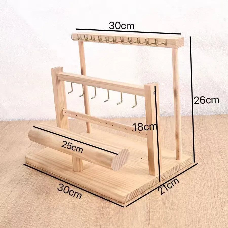 Multifunctional Solid Wood Jewelry Display Stand Storage Watch Bracelet Earring Necklace Vendor Stall Jewelry Holder Rack