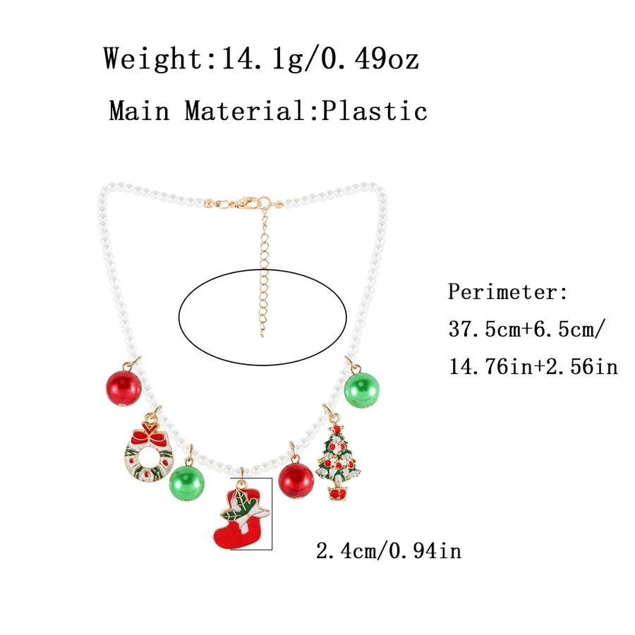 Christmas Cartoon Colorful Red And Green Bell Necklace Festive Christmas Socks Pendant Snowflake Design Women's Jewelry Accessory