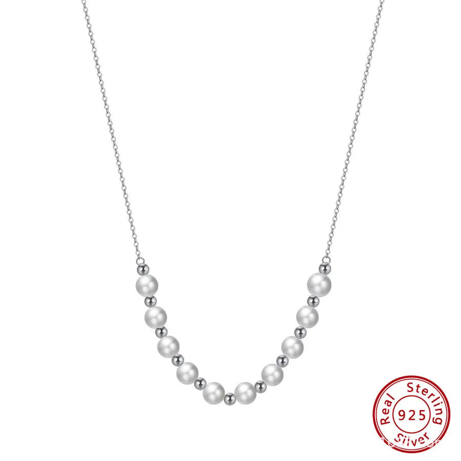 925 Sterling Silver Freshwater Pearl cable chain Plating Geometric Double Layer Necklaces Pendant Necklace Necklace