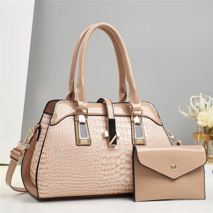Taizhou Women's Bag Explosive Platinum Bright Leather Handbag Mother Bag Crocodile Pattern Shoulder Bag Crossbody Bag Bags