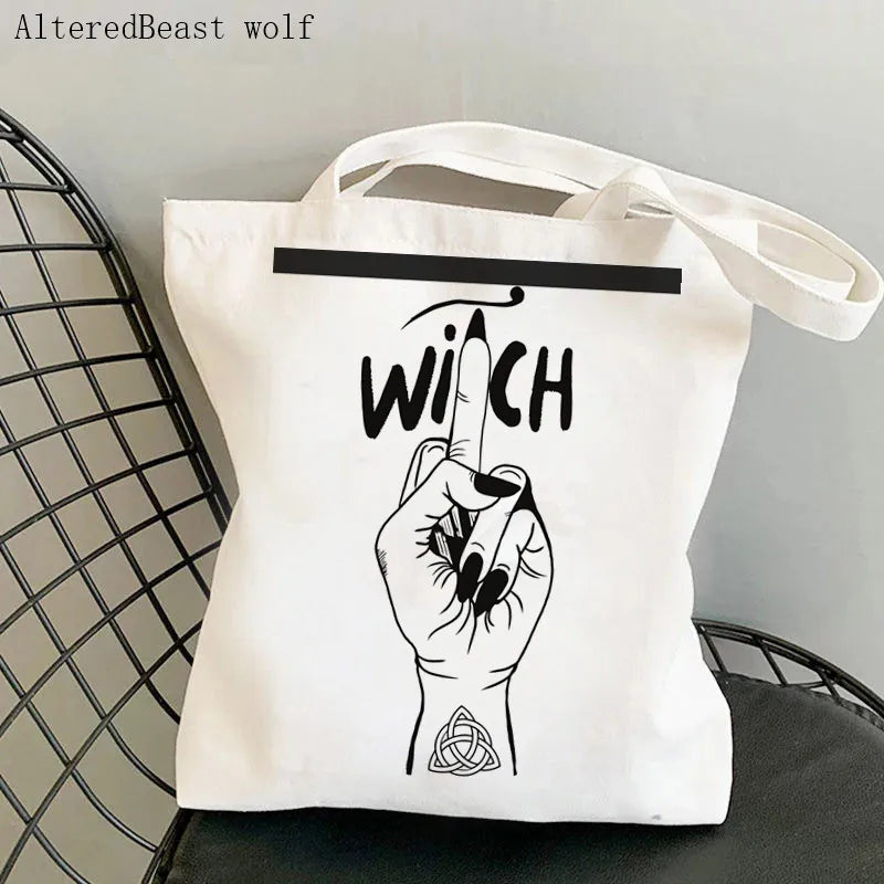 Magic Witch Pastel Gothic Handbag Printed Canvas Tote Single Shoulder Shopping Bag Ladies Fashion Handbag