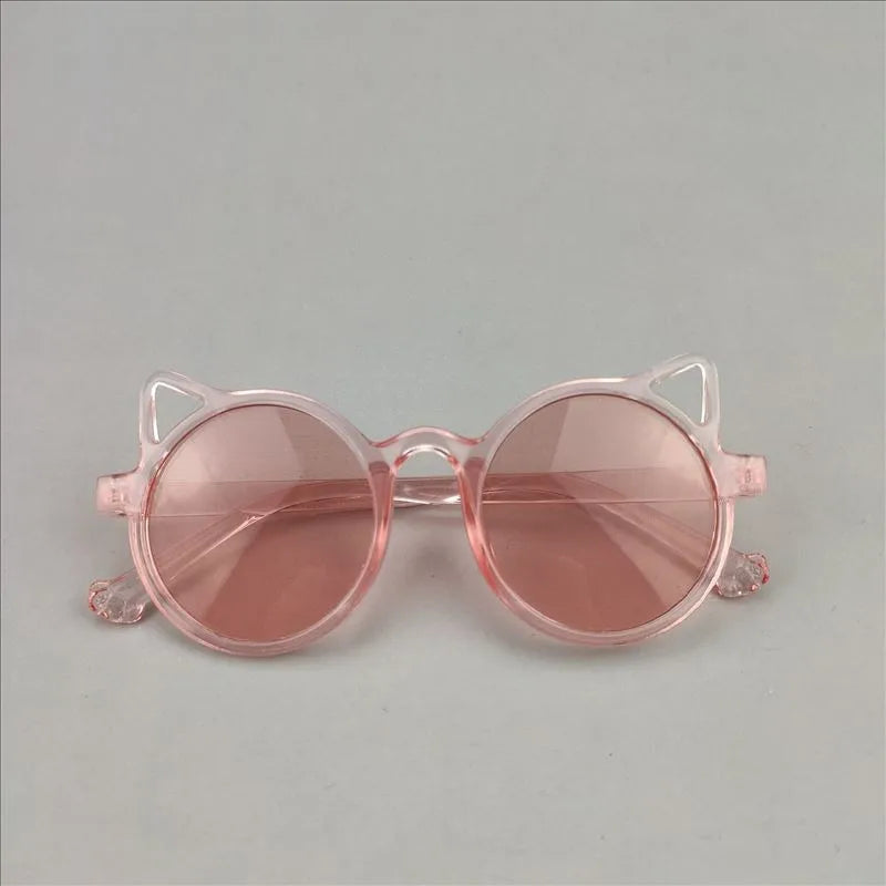 Cute Novelty Modern Style Cat Ac Tinted Lenses Round Frame Full Frame Kids Sunglasses