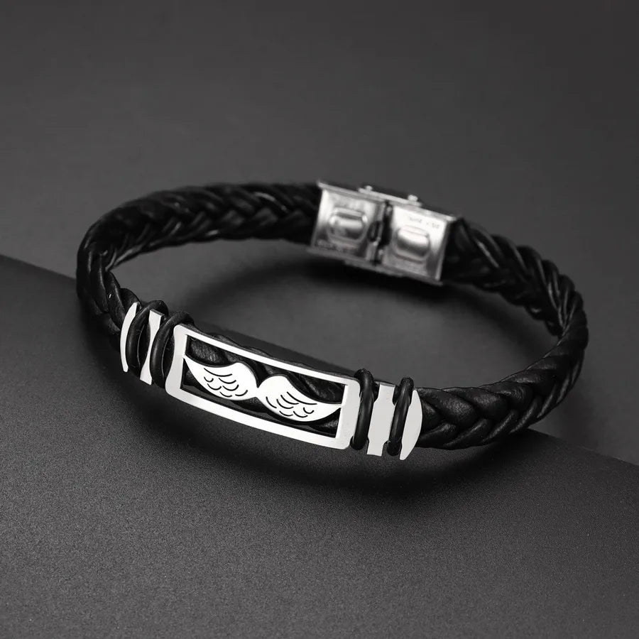 Retro Punk Solid Color 304 Stainless Steel Pu Leather Plating Men's Bangle Men Cord & Leather Bracelets
