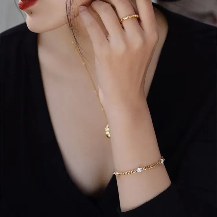 Casual Elegant Luxurious Geometric 304 Stainless Steel 18K Gold Plated Cuban Link Chain Curb Chain Bracelets In Bulk