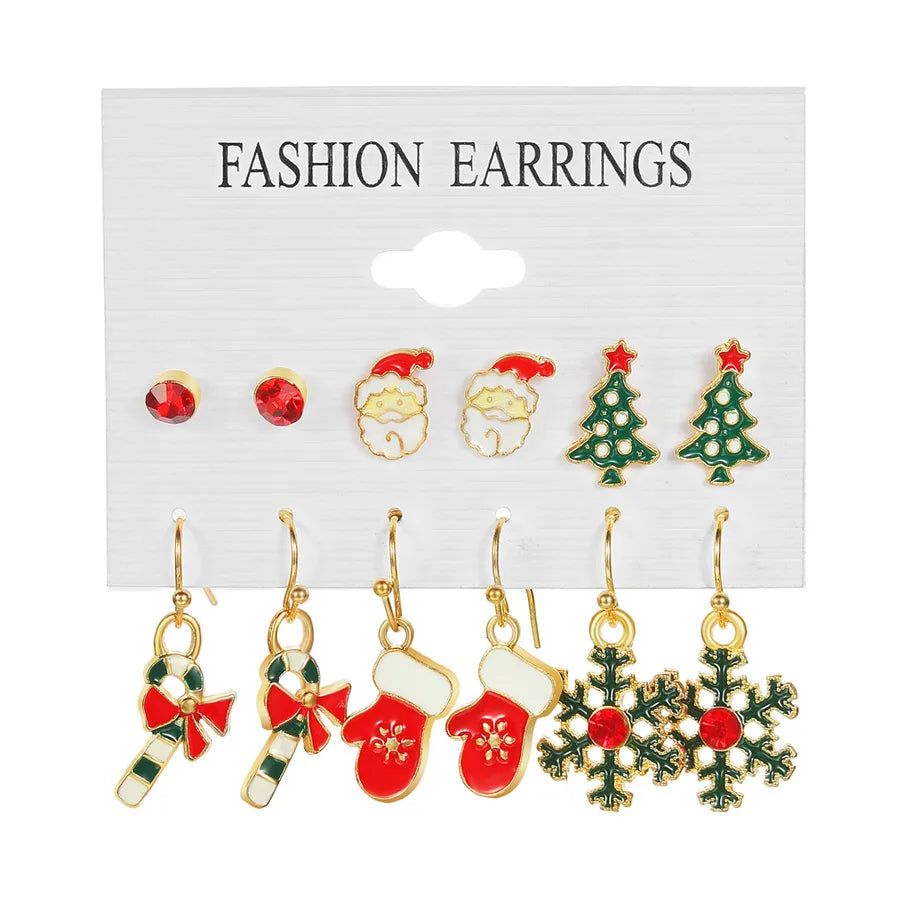 6 Pairs Christmas Ethnic Style Cartoon Character Christmas Tree Enamel Alloy Earrings