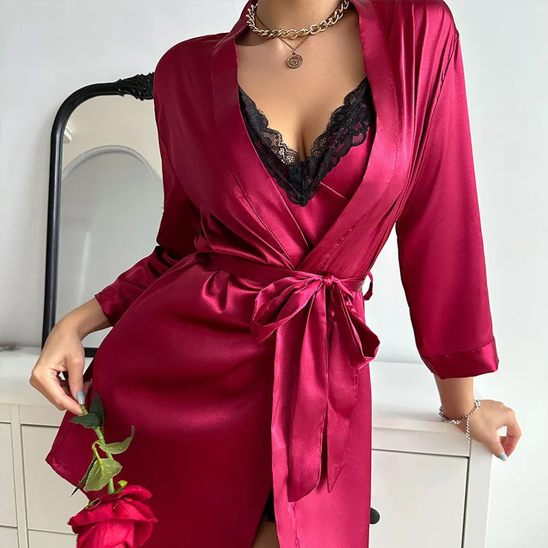 Home Simple Style Solid Color Ice silk Polyester Pajama Sets