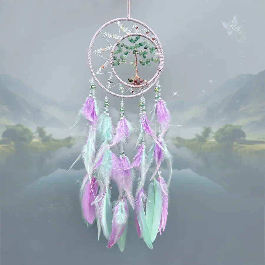 Simple Style Solid Color Crystal stone Feather Iron Dreamcatcher Wall Art