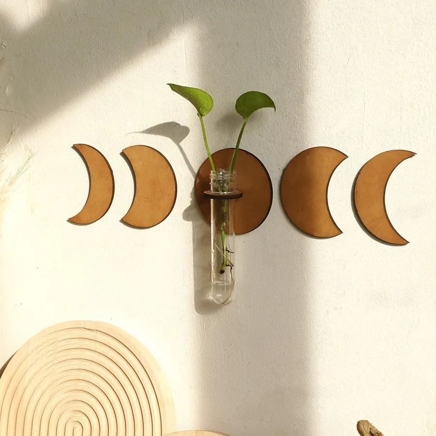 Chinoiserie Geometric Moon Plastic Wood Storage Rack Wall Art