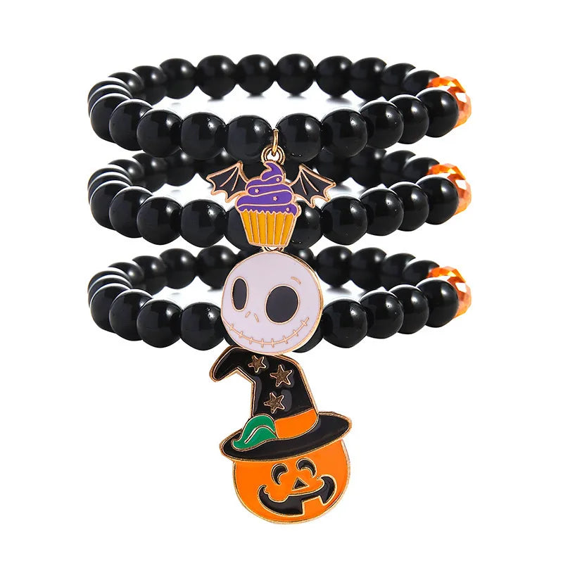 Ghost Bat Halloween Bracelets Women's Fashion Seed Bead Bracelet Set Women's Bracelets Glass Material Pumpkin Skull Design