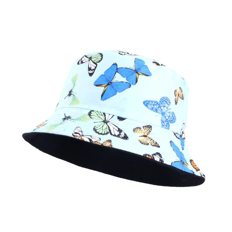 Double-Sided Wear Fisherman Hat Outdoor Travel Sunshade Cap Printed Bucket Hat Flat Top Hat Casual Elegant Women Style Summer Hat