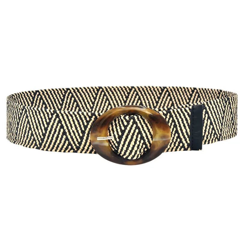 Retro Commute Stripe Solid Color Straw Women's Woven Belts