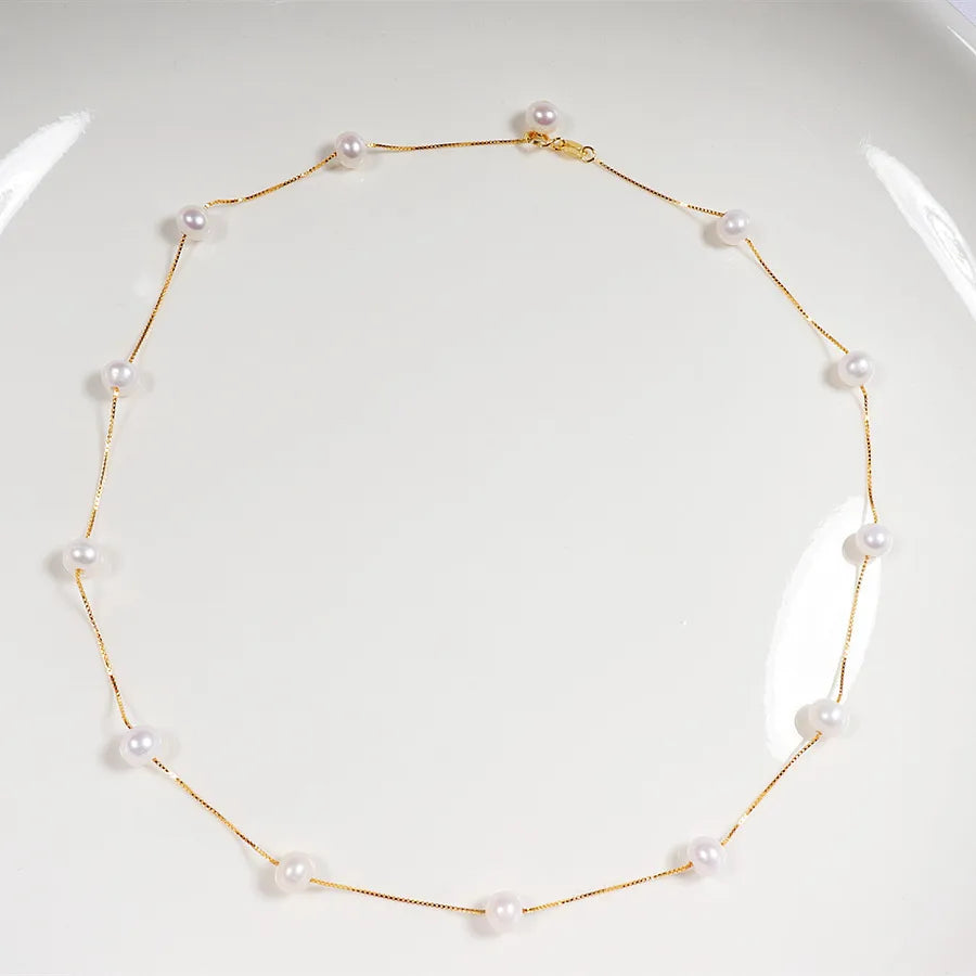 Freshwater Pearl Sterling Silver Beaded Round Necklace