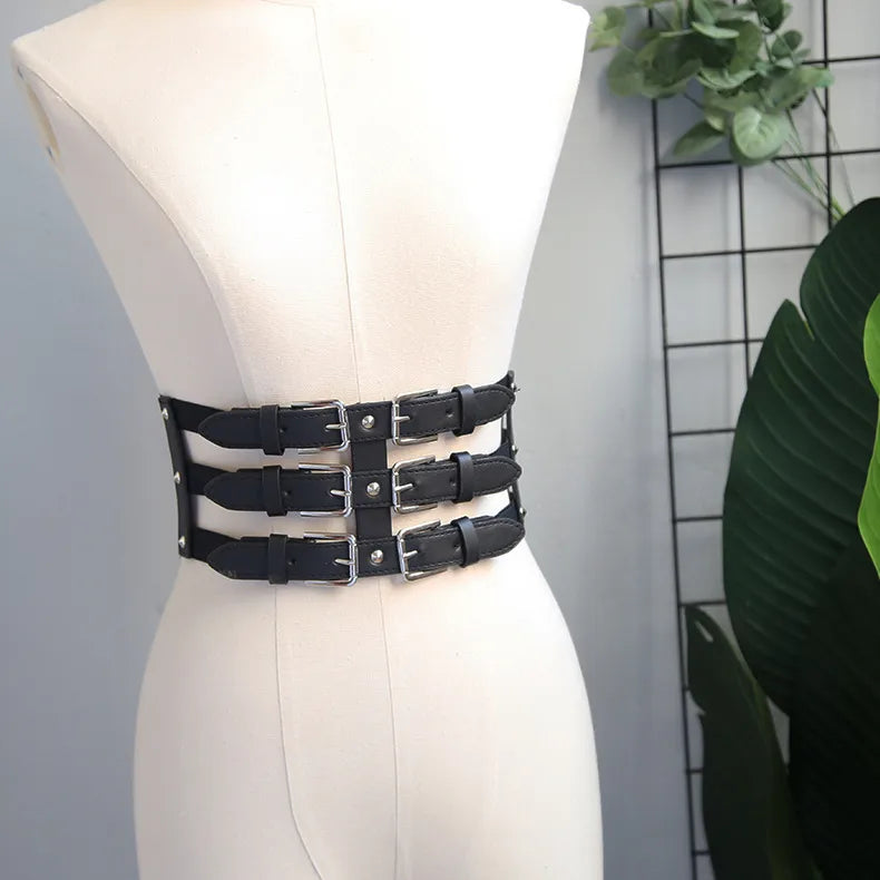 fashion geometric pu leather handmade women's corset belts 1 piece