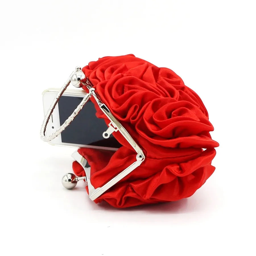 Sweet Elegant Rose Flower Handbag Evening Bag Bridal Maidsmaid Bridesmaid Handheld Crossbody Silk Satin Printed Floral Bag