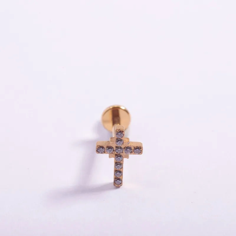 1 Piece Lip Rings Casual Punk Simple Style Cross Letter Heart Shape Titanium Alloy Polishing Plating Zircon 18K Gold Plated Lip Rings Ear Cartilage Rings & Studs