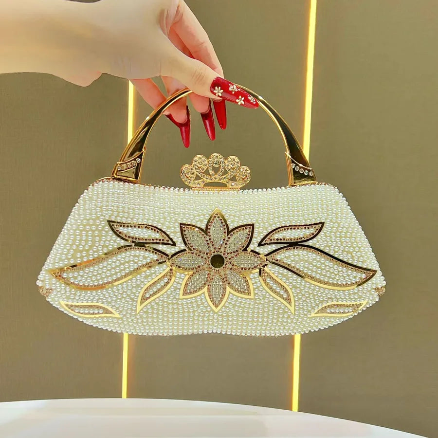 Elegant Evening Bag Fairy Handbag Wedding Reception Clutch High-End Gown Purse Square Polyester Box Bag Fashionable Printed Chain