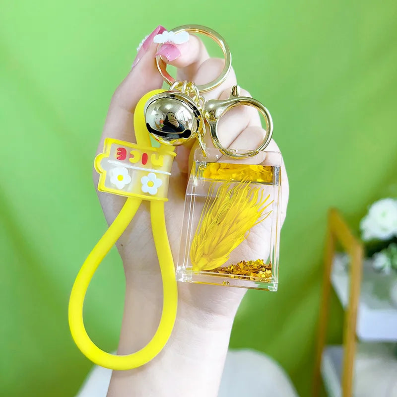 Acrylic Keychain Cute Sandflow Bottle Bag Pendant Toy Christmas Valentine Wedding Graduation Birthday Gift Keyring Decoration