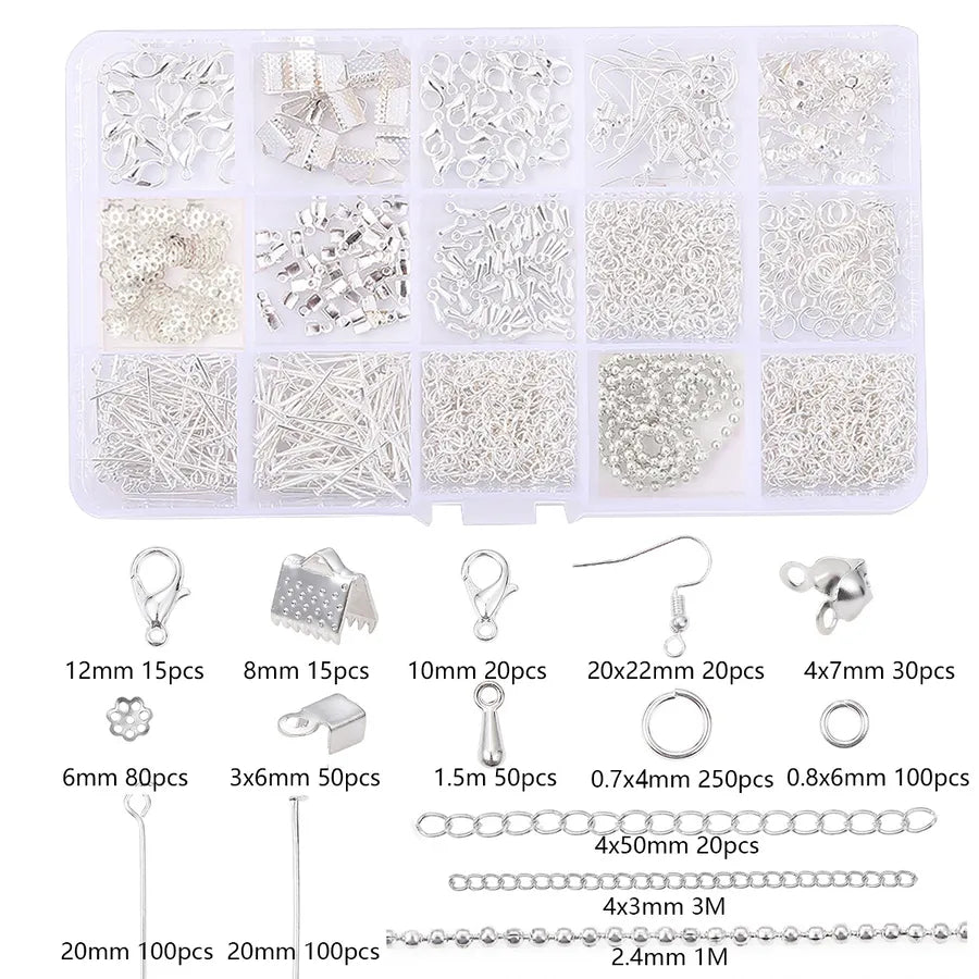Handmade Beading Jewelry Accessories Kit Earring Hook Bracelet Necklace Material Tool Set Round Circle Chain Metal Simple Design