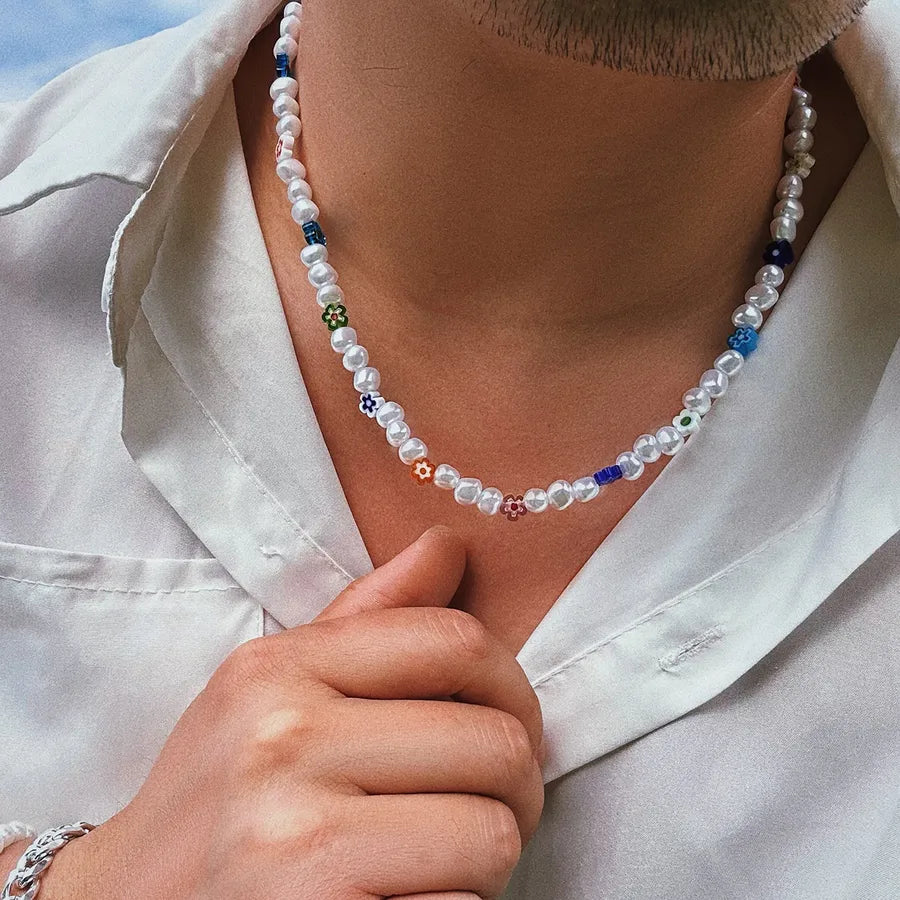 Simple Style Classic Style Round Imitation Pearl Glass Beaded Men's Necklace