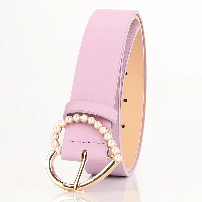 Simple Style Solid Color Imitation Leather Alloy Women's Leather Belts