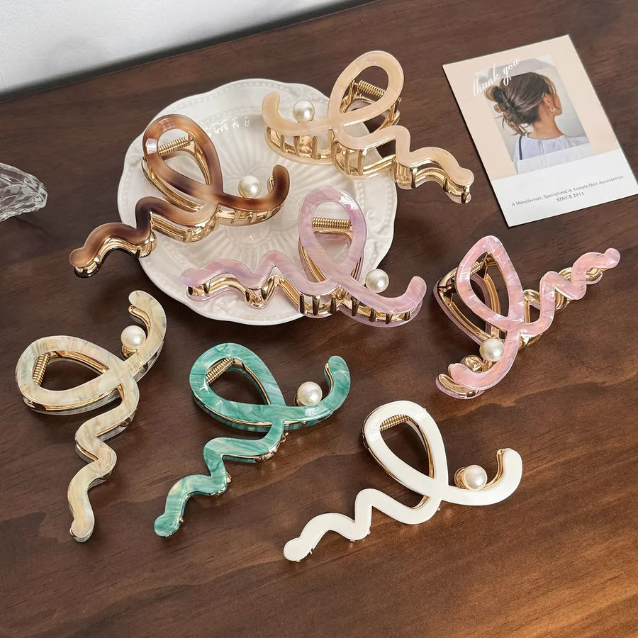 IG Style Women's Waves Arylic Alloy Inlay Pearl Hair Claws