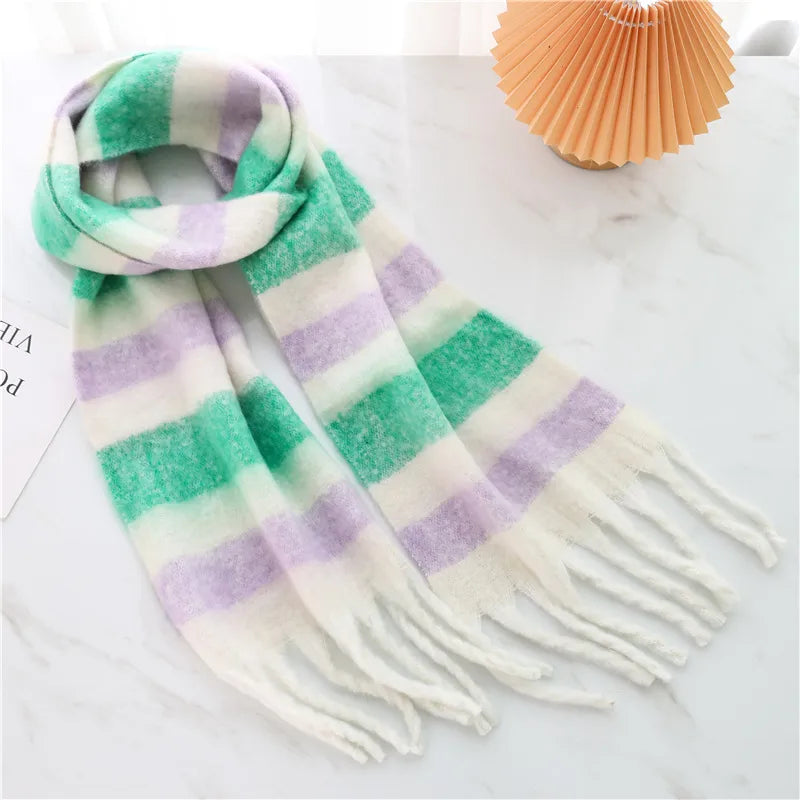 women's casual plaid imitation cashmere tassel scarf