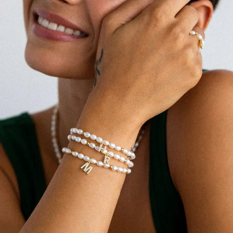 lady letter freshwater pearl beaded knitting bracelets