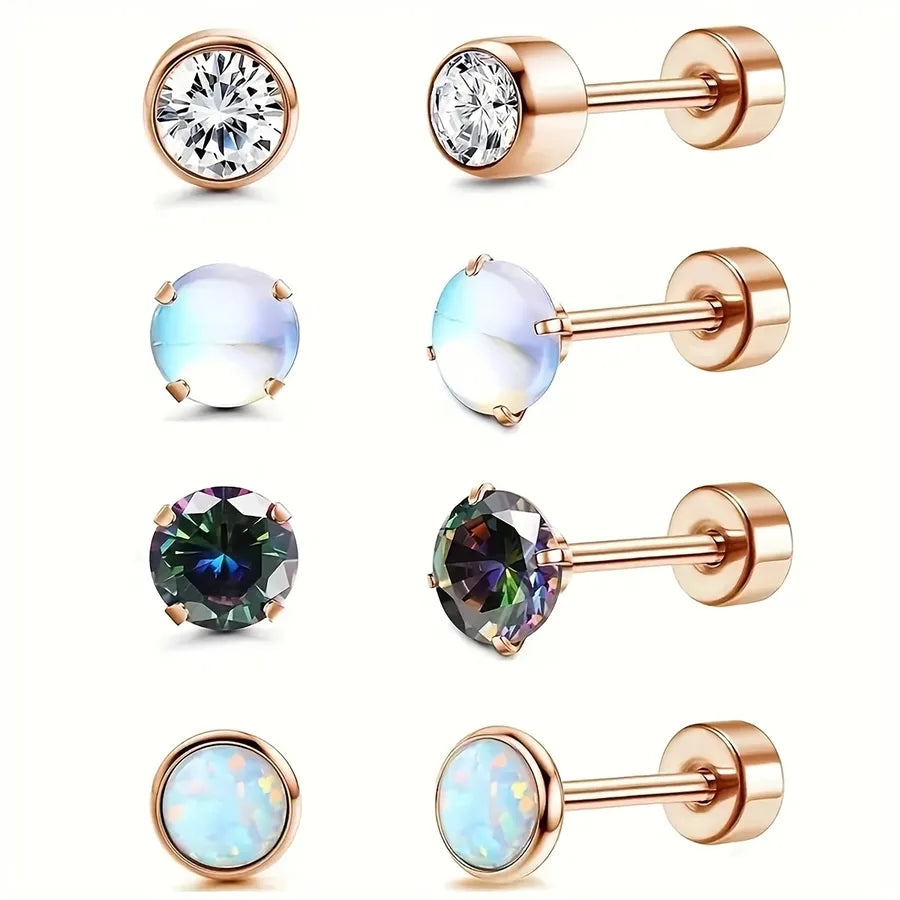 4 Pairs Simple Style Round 304 Stainless Steel Ear Studs