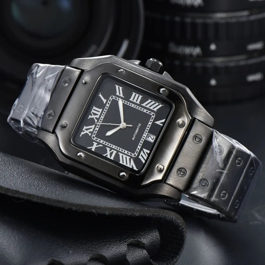 Business Color Block Solid Color Butterfly Double Snap Quartz Men's Watches