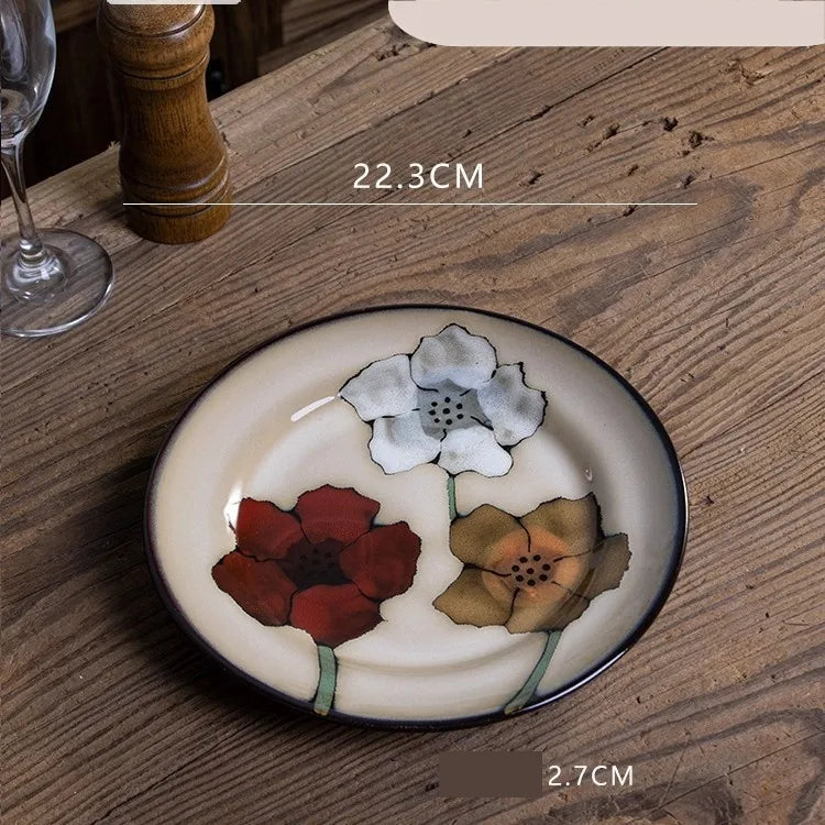 Retro Solid Color Flower ceramics Tableware 1 Piece