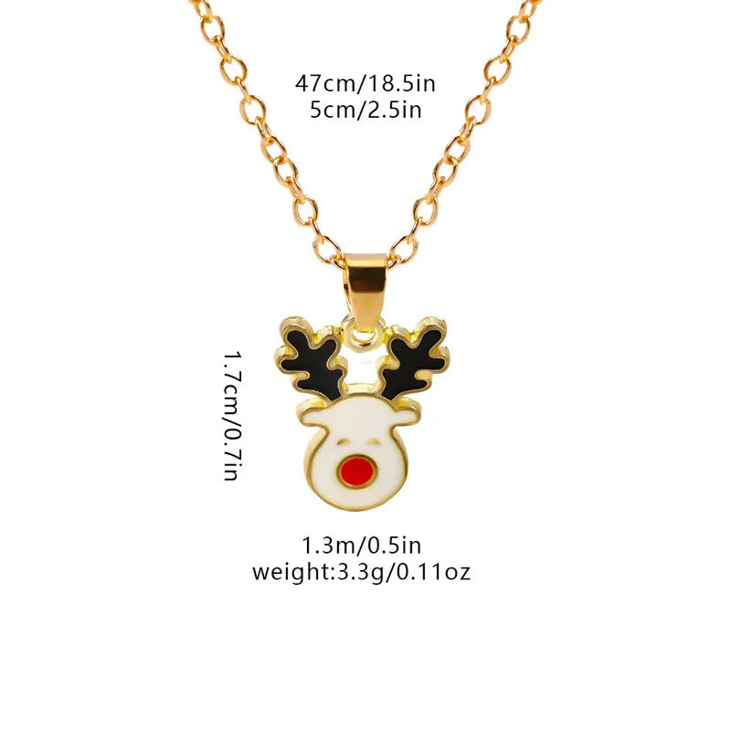 Christmas Elements Deer Santa Claus Alloy Pendant Necklace Christmas Socks Drop Oil Bell Pendant Best Friend Jewelry