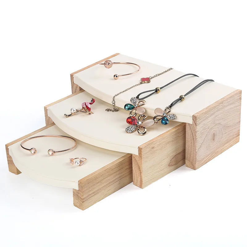 Solid Wood Jewelry Display Stand Tea Table Bracelet Necklace Stool Ornament Rack Three Piece Set Academic Style Crafted