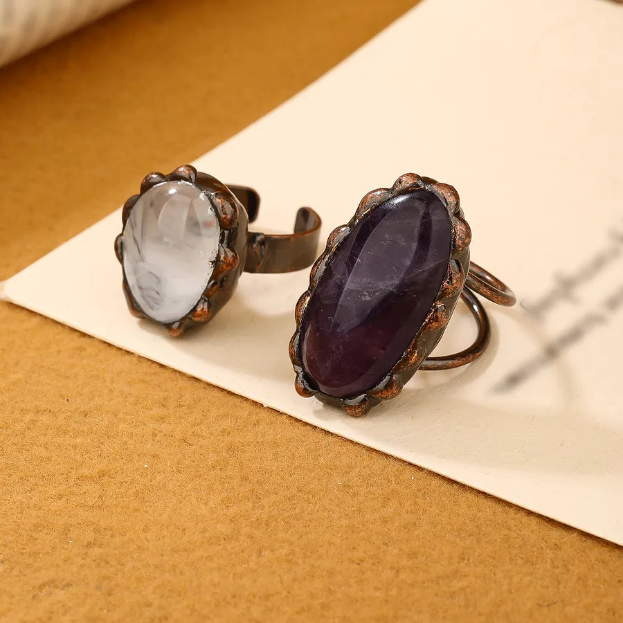 Vintage Style Baroque Style Irregular Copper Crystal Amethyst  Open Rings In Bulk